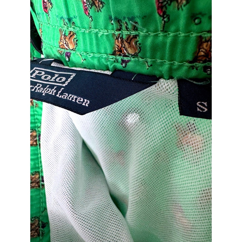 Polo Ralph Lauren Swim Trunks Mens S Green All Over Polo Player Print Lined Vtg - Picture 2 of 8